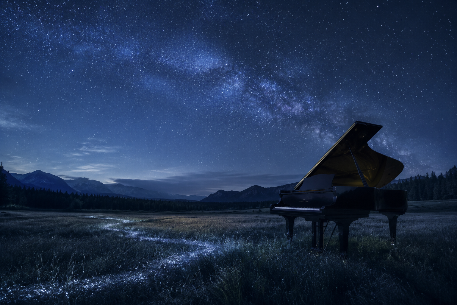 Grand piano and open score in a quiet recital room